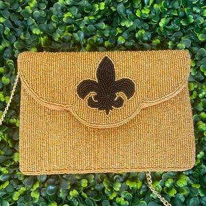 🎉❤️ NEW Belle Gold Black Beaded Clutch Crossbody Fleur de Lis